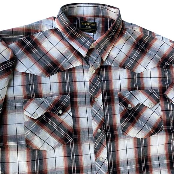 RUSTLER by Wrangler Classic Short Sleeve  W/Pearl Snaps VTG - Picture 10 of 10